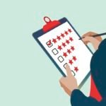 Review, Businessman hand giving five star rating, Feedback concept